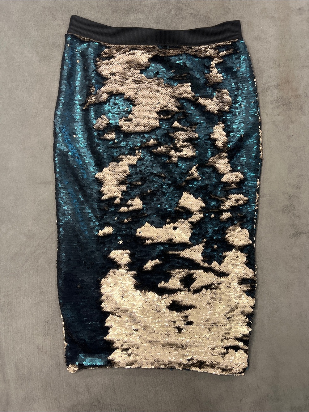 H&M Teal & Gold Reversible Sequin Pencil Skirt XS